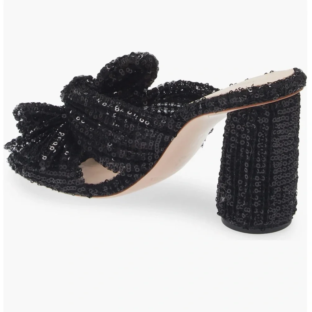 Loeffler Randall Black Sequin Knotted Mule Heels